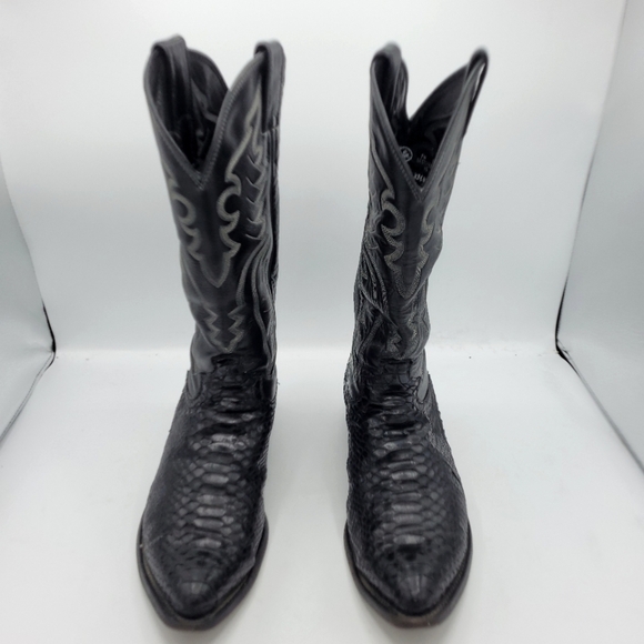 Justin Vintage Black Python Snakeskin Men's Cowboy Boots Handmade Size 8.5 D - Picture 4 of 14